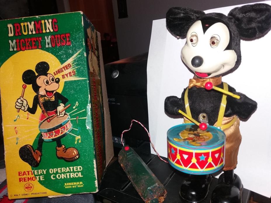 Linemar Drumming Mickey Mouse tin toy w/ REMOTE  ***RARE**