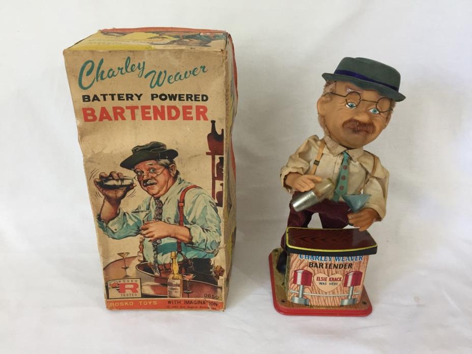 Vintage 1962 Charley Weaver Battery Operated Bartender With Box - Not Working