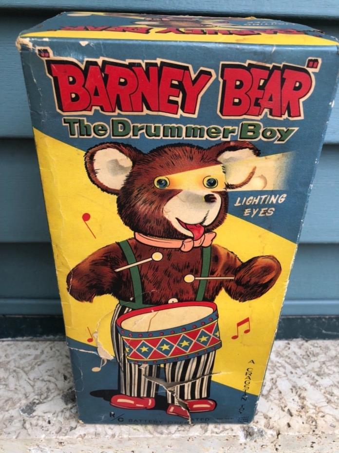 1950’s Cragstan Barney Bear The Drummer Boy Battery Operated Tin Toy with Box!