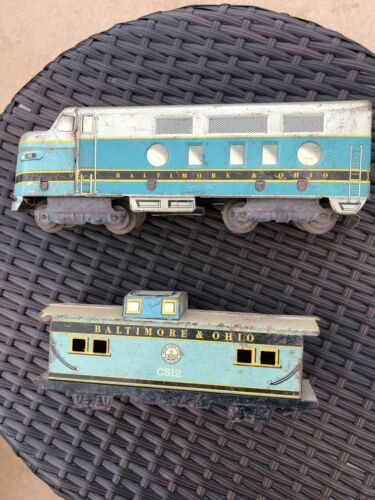 Vintage Mar Trains Baltimore & Ohio Tin Litho Engine 62 And Car C512 Mady