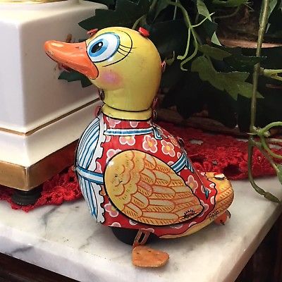 Vintage kOGURE Lithograph Friction Tin Toy DUCK ~ Very Colorful ~ Made in JAPAN