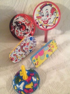 Noise Maker Lot Vintage Metal Kirchhof Made USA Clown Party Bell Ratchet Red J