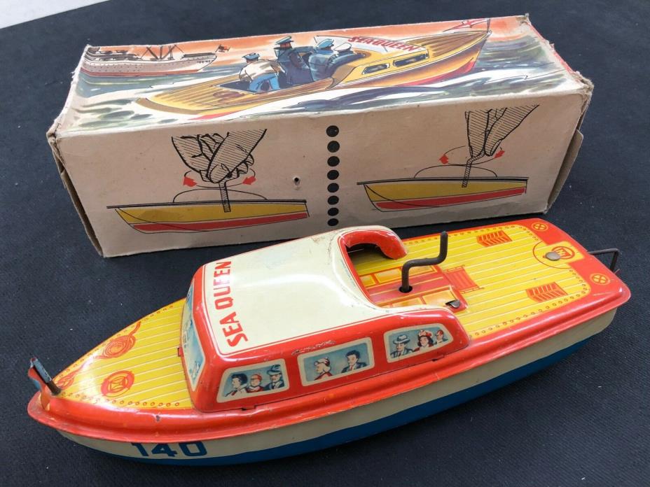 Vintage 1950s Philip Niedermeier PN Toys Sea Queen No.140 Wind Up Toy Boat + Box