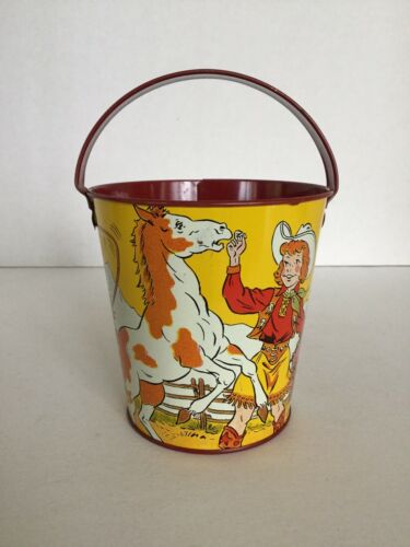 Vintage Ohio Art Co. Small Tin Litho Sand Pail, Western Theme