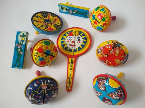 Vintage Noise Maker Lot  Clown New Years Circus Balloon Metal Set of 9 Rattle