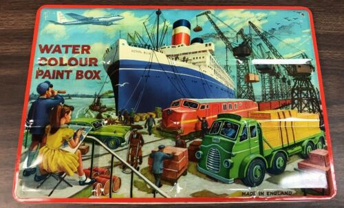 1950s vintage WATER COLOR colour tin PAINT BOX england 9.5