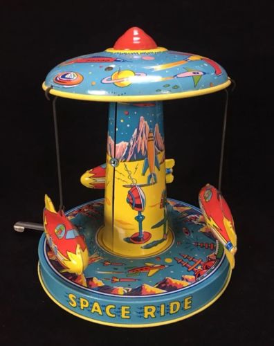 Musical Mechanical Space Ride Vintage Tin Toy Made In USA J. Chein & Company
