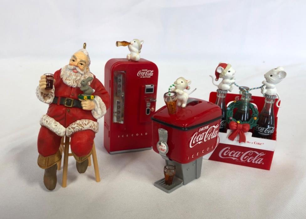 Coca-Cola Christmas Ornaments Lot Santa Coke