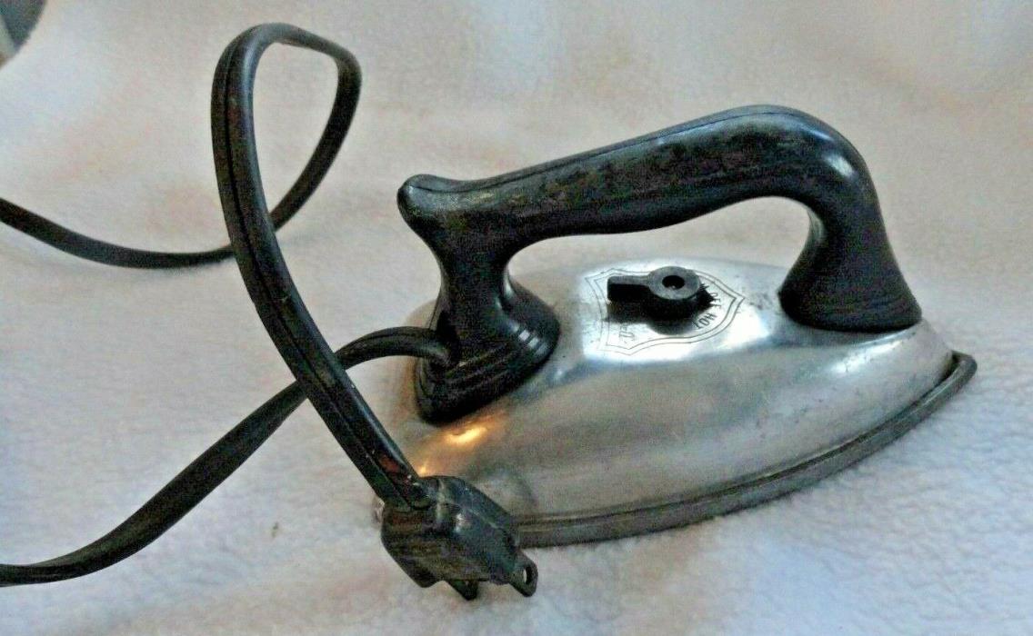 Vintage DOLLY DELL Toy Electric Metal Iron with Plastic Handle - WORKS - HEATS