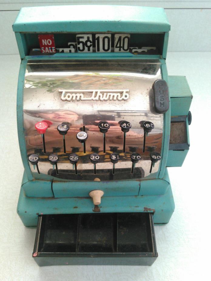 Vintage Blue Teal Children's Tom Thumb Cash Register Toy