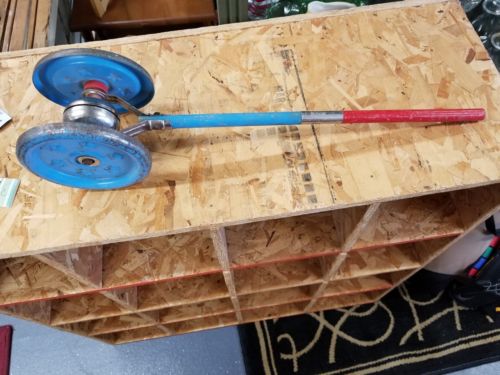 Antique Childrens Push/Pull Bell Toy w/Wooden Handle, metal wheels