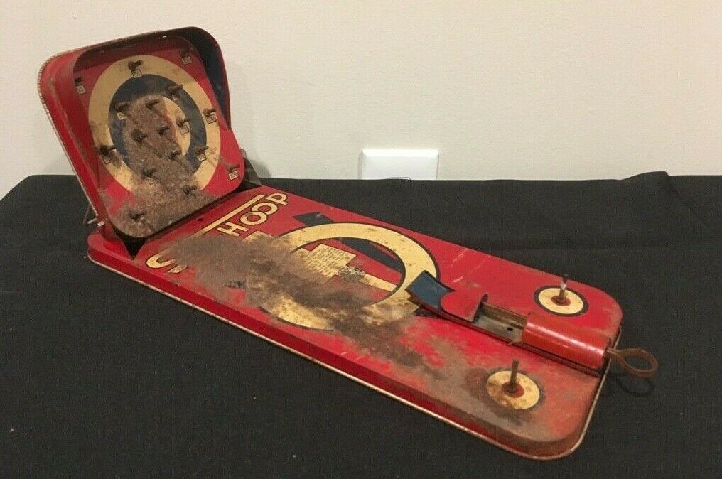 Vintage Tin Ski Hoop Game FAIR Condition Automatic Toy Co 1950's