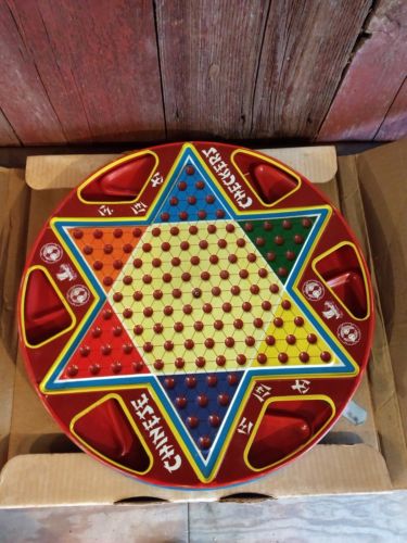 Vintage Ohio Art Co. 2 in 1 Chinese & Regular Checkers in Original Box Tin Board