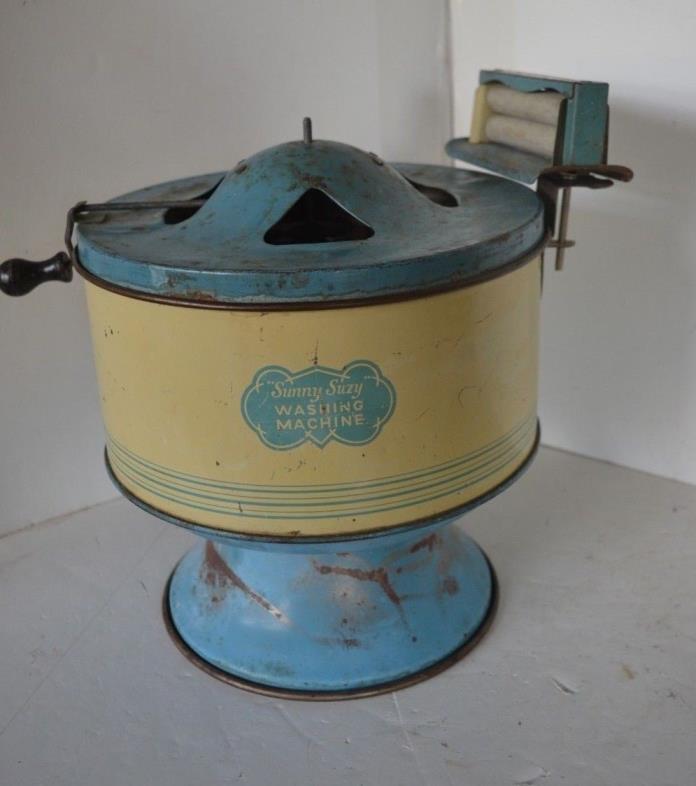 Vtg 1930's Sunny Suzy Child's Green Cream Washing Machine Tin Toy