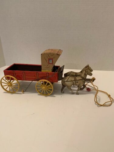 Vintage Tin Litho Horse Drawn Wagon by Northwestern Toy 20th Century 11