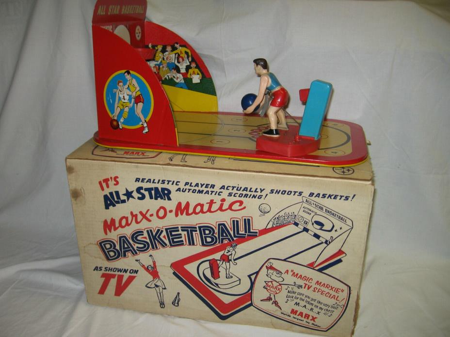 1950’s Marx O’ Matic Tin Basketball Game with Original Box & Instructions Works