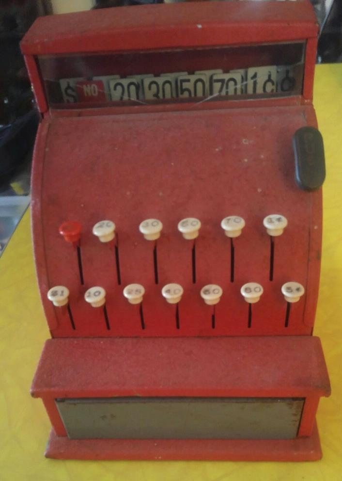 Vintage tin toy cash register red