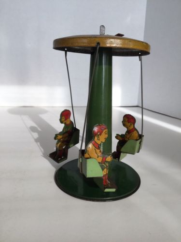 Antique 1930's Buffalo Toy's Tin Litho Spinning Junior Swing #101 Carnival Ride