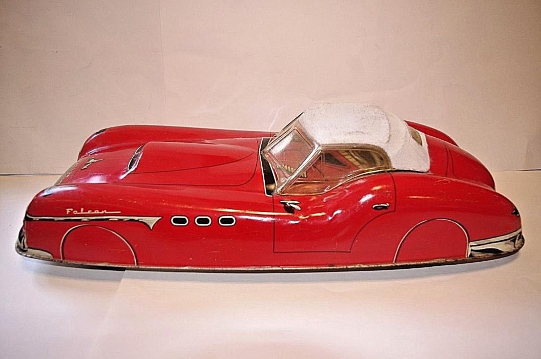 Vintage Marx 1950's Falcon Tin Litho Friction Car with cloth rag top  (Works)
