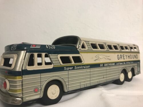 Vintage tin toy BUS Friction Greyhound Scenicruiser Express 1950s