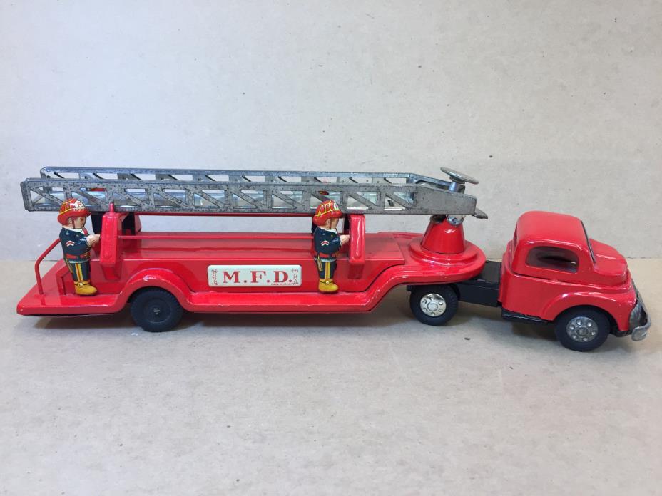 Vintage M.F.D. Japan Tin Litho Fire Truck Engine Ladder Friction Toy