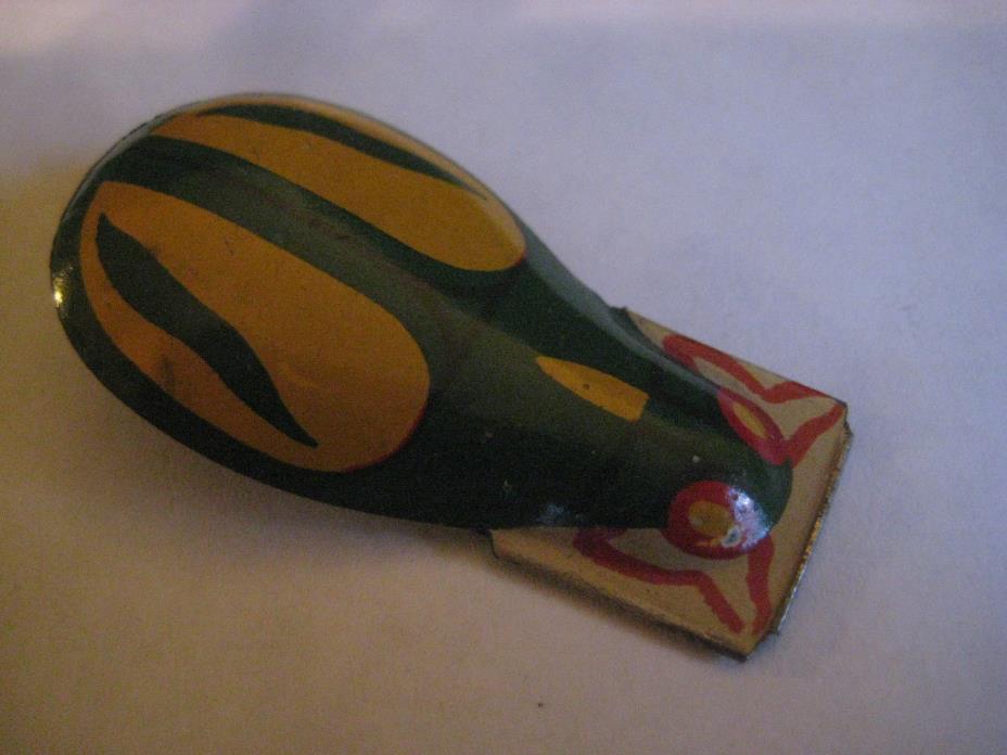 Toy tin vintage CLICKER noise maker BUG beetle cricket green yellow red