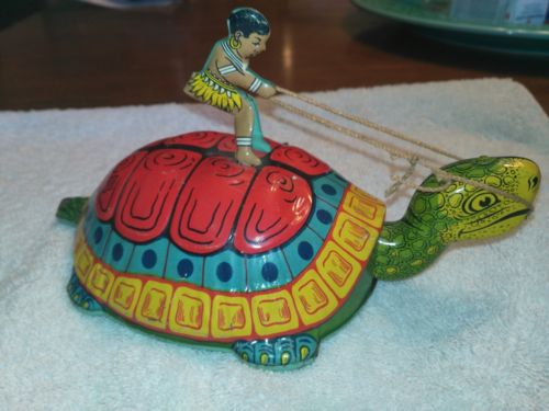 Chein Native On Turtle Wind-Up Tin Toy Vintage Nice Litho!