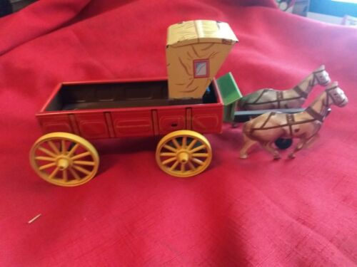 Vintage Northwestern Steel Co. Tin Litho Buckboard Wagon with Driver and Horses