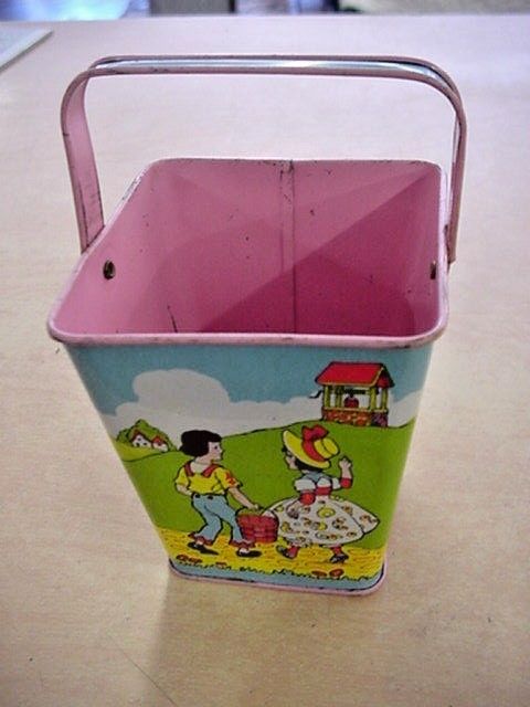 Vintage Sand Pail Bucket J. Chein & Co Made in USA Square Tin Litho Jack Jill