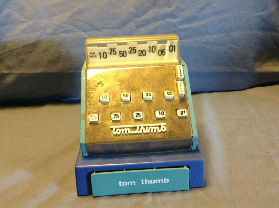 Tom Thumb Toy Tin Metal Litho Cash Register Baby Blue & Chrome Vintage Retro