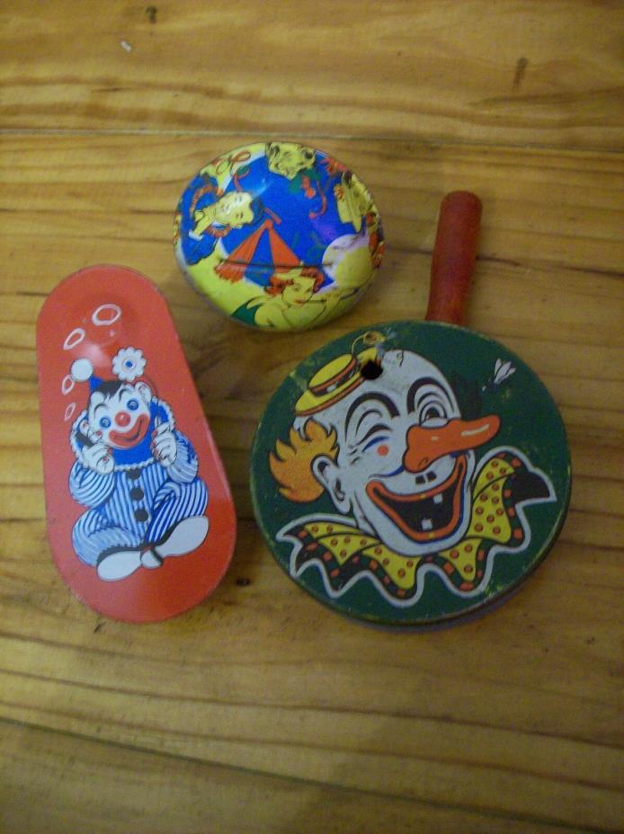 Lot of 3 Vintage Tin Noise Makers