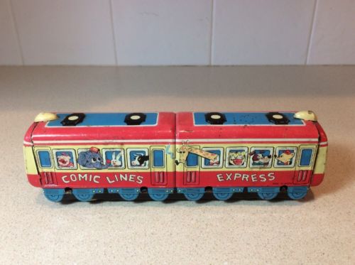 Vintage Tin Friction Toy Train  Comic Lines Express