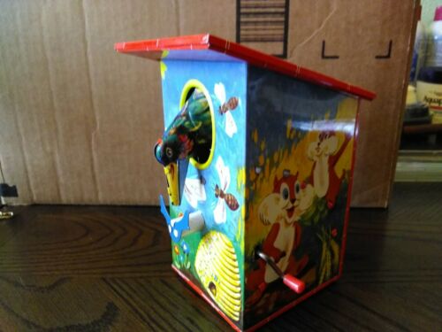 Vintage Tin Litho Mechanical Bird House Coin Bank - WEST GERMANY