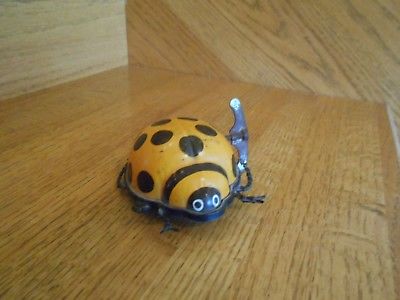 Lady Bug Tin Wind-up Toy Hong Kong Yellow with Black Dots *shipping included!*
