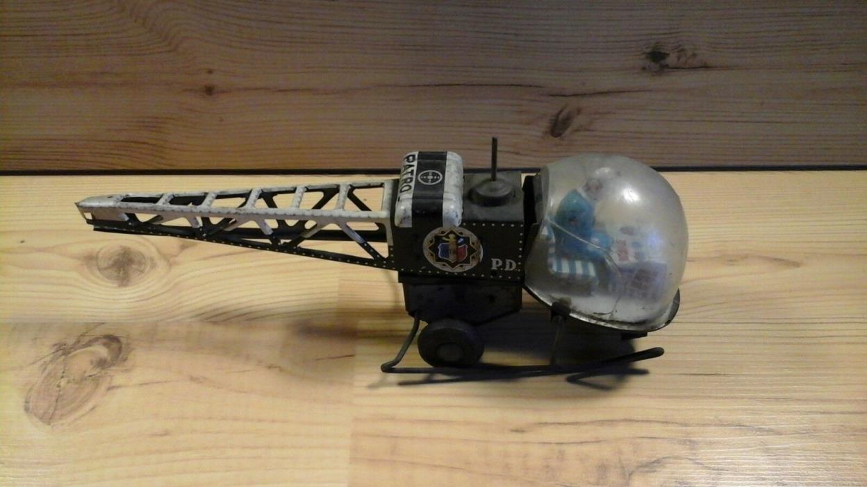 Vintage P.D. Patrol Metal Tin Toy Police Helicopter / 114