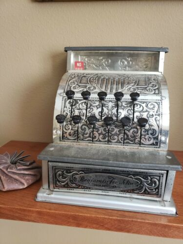 Antique Benjamin Franklin Child's Cash Register with Change Purse Coins Works