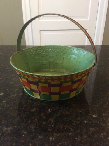 Vintage J. Chein Tin Litho Easter Basket 3 1/4