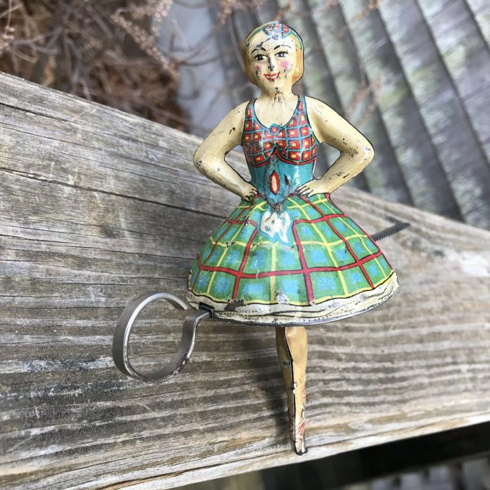 Vintage Marx Tin Litho Ballerina Spinning Top Toy With Key Works