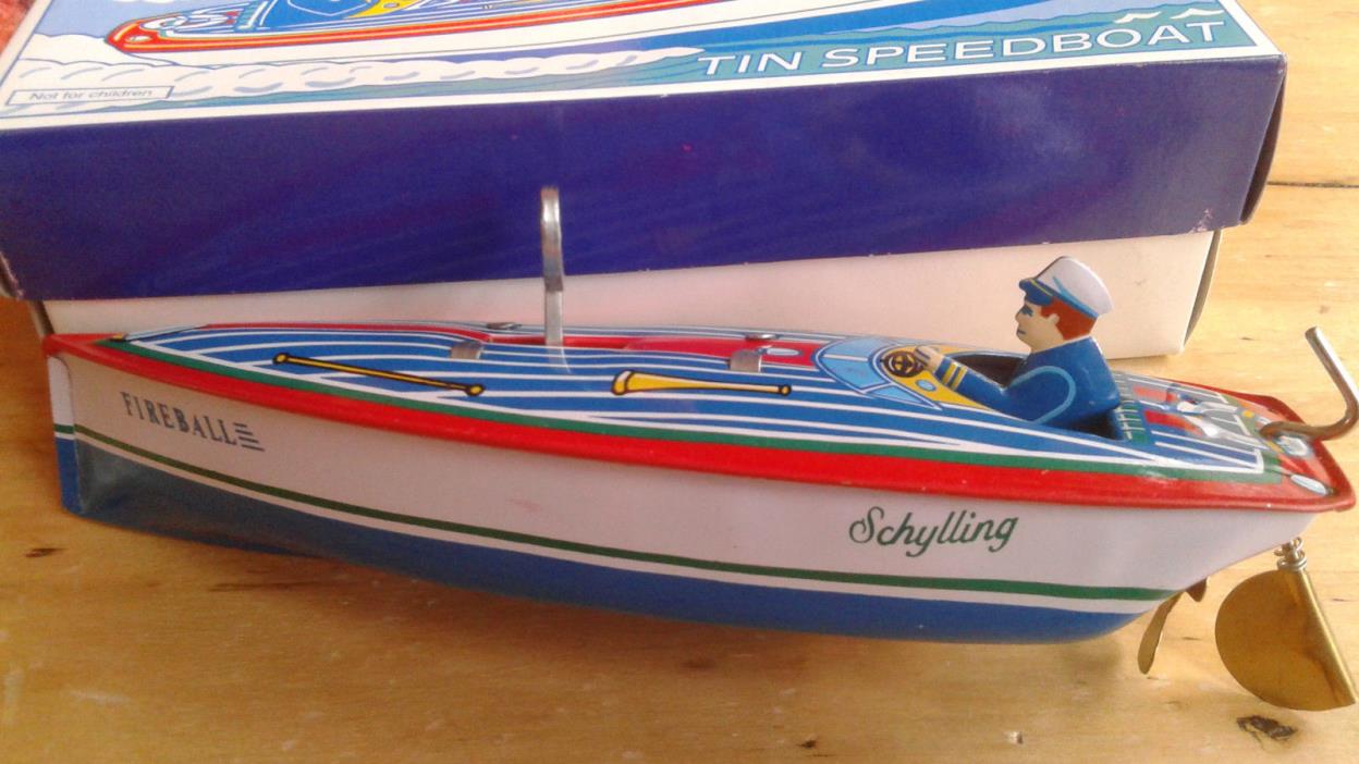 Schylling collector Series FIREBALL Tin Litho WIND-UP SPEEDBOAT  Boat