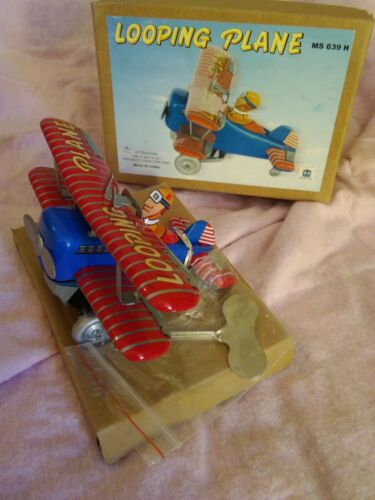 NRFB Tin Toy Reproduction Looping Plane Airplane With Pilot made by Ha Ha Toy