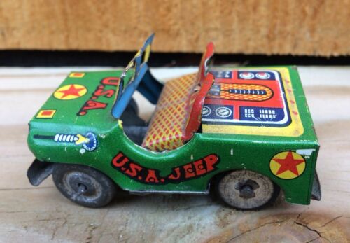 Vintage 1950's USA JEEP Tin Litho Friction Toy Car Japan