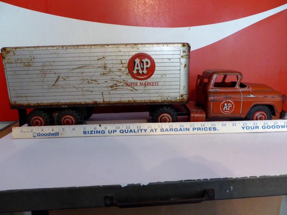 A&P Supermarkets Trailer and Semi Truck Tin Toy VINTAGE