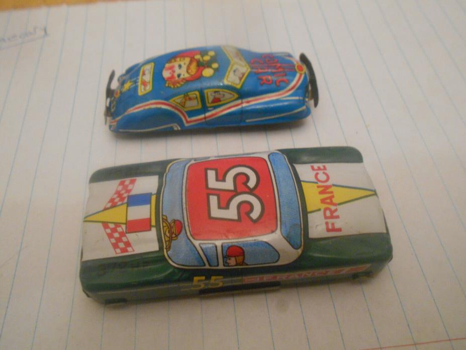 Vintage 1950's Japanese Friction Tin Comic Car AND 1950S FRANCE TIN NO 55 RACECA