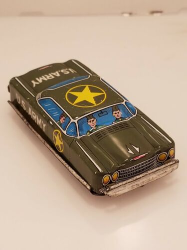 Vintage Japan Tin Litho Friction U.S. Army Car Green Military Soldier War Toy
