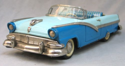 Vintage Large Tin Friction Toy Convertible -- 1956 Ford Sunliner  - Haji -