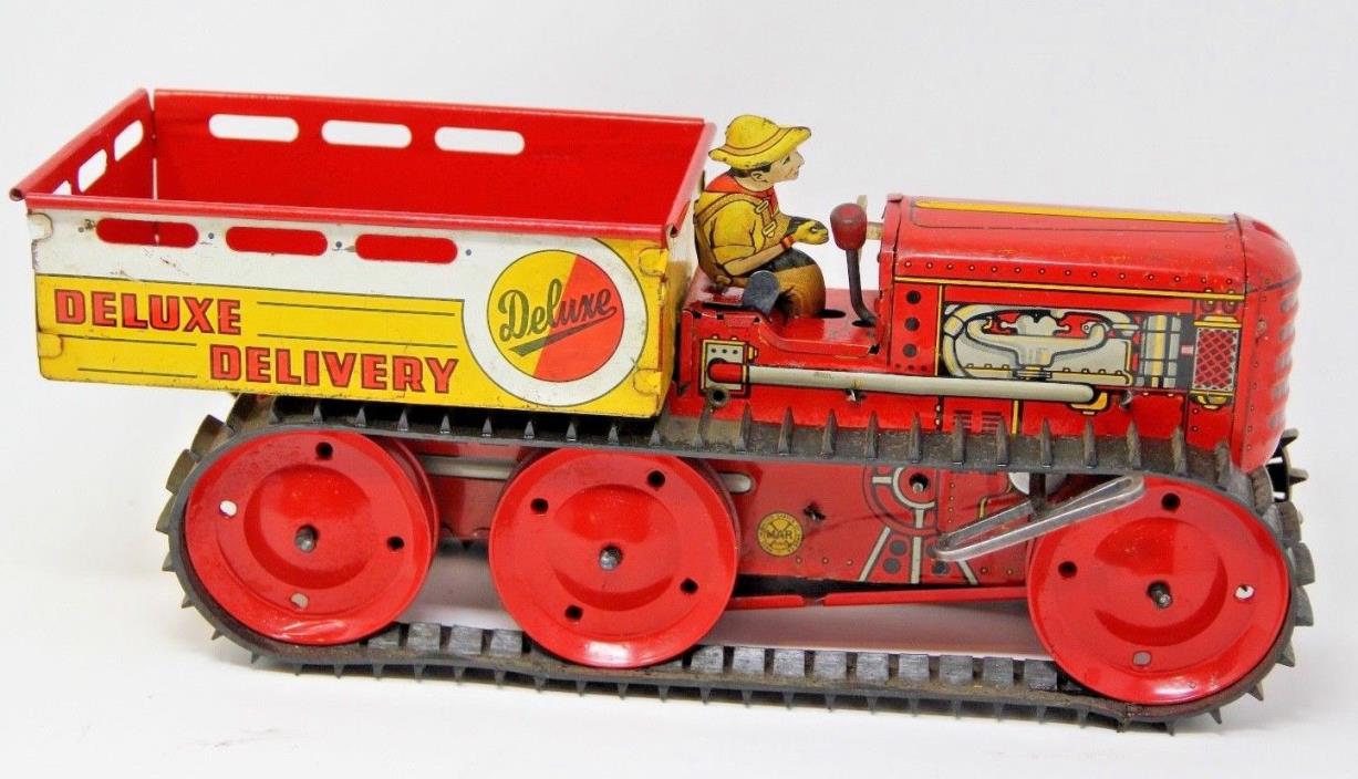 VINTAGE LOUIS MARX TRACTOR DELUXE DELIVERY OLD TIN UNRESTORED TOY MEGA RARE