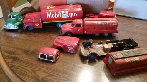 Lot of Japanese Friction toy Mobilgas trucks made in Japan.Blue Sunoco. Gas, Oil