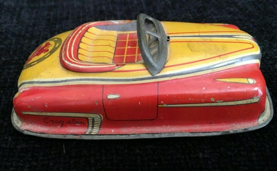 Vintage Japan Tin Litho  Friction Race Car  Antique Metal Toy 1950'S Horseshoe