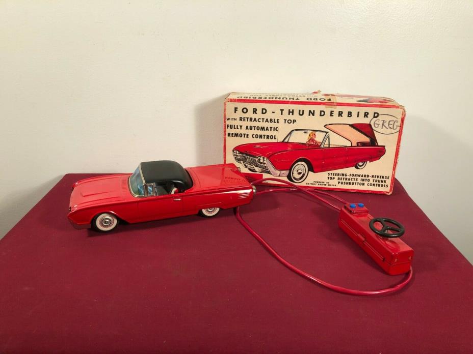 1960's Vintage Ford Thunderbird Red Tin Toy Car Cragstan Battery Operated works!