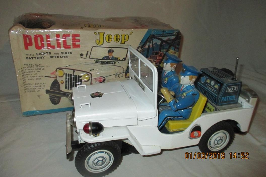 Vintage Japan Tin T.N Police Jeep Battery Operated - New In Box